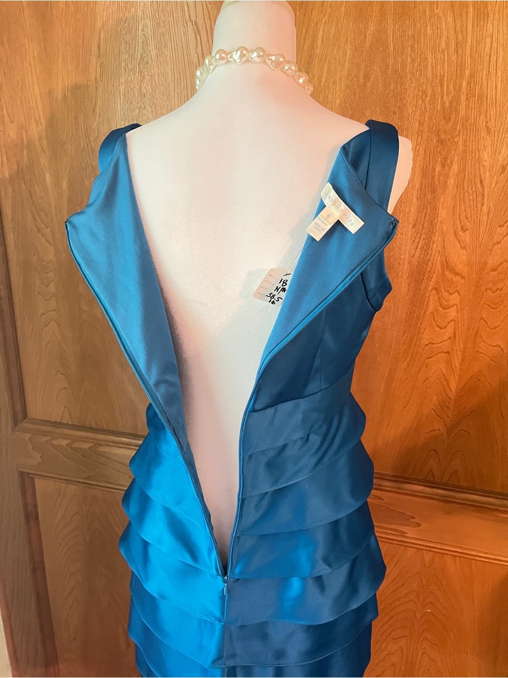 Sz 8 London Times Royal Aegean Blue Ruffle Tiered BodyCon Dress - Picture 13 of 17
